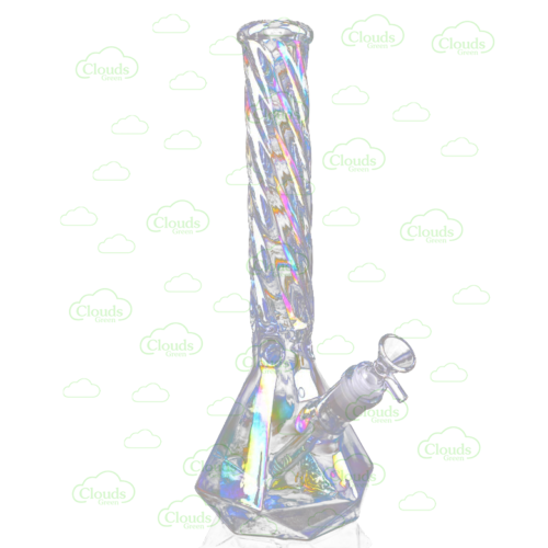 Iridescent diamond twisted glass beaker bong