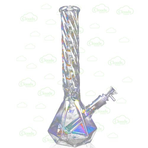 Iridescent diamond twisted glass beaker bong
