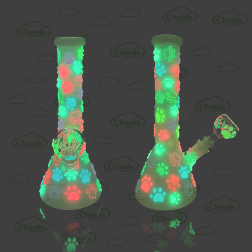 3D hand painted glow in the dark claw glass beaker bong