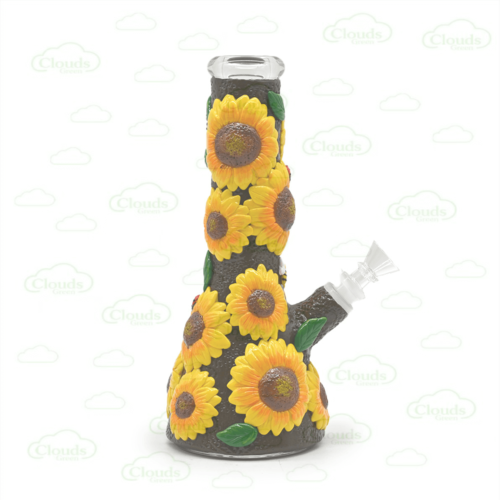 3D hand painted sun flower glass beaker bong