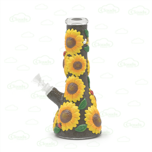 3D hand painted sun flower glass beaker bong
