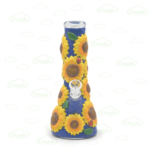 3D hand painted sun flower glass beaker bong