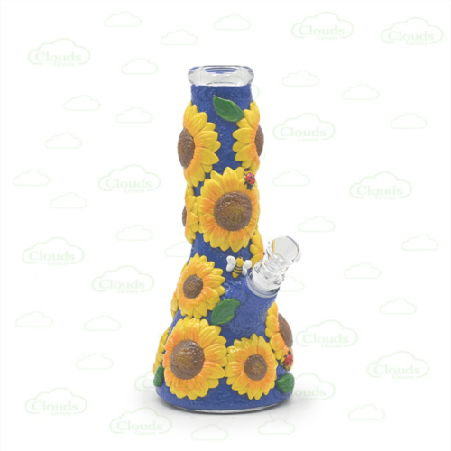 3D hand painted sun flower glass beaker bong