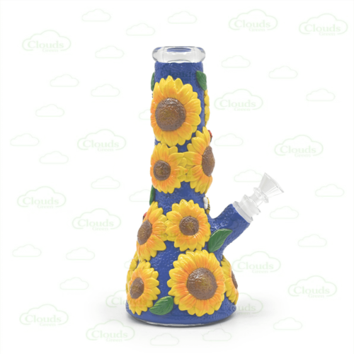 3D hand painted sun flower glass beaker bong