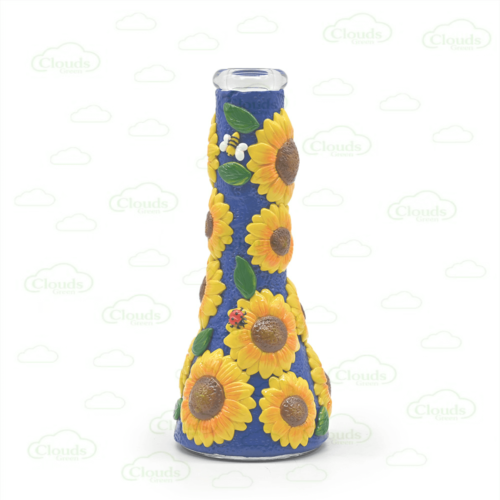 3D hand painted sun flower glass beaker bong