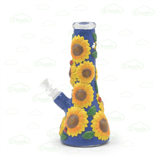 3D hand painted sun flower glass beaker bong