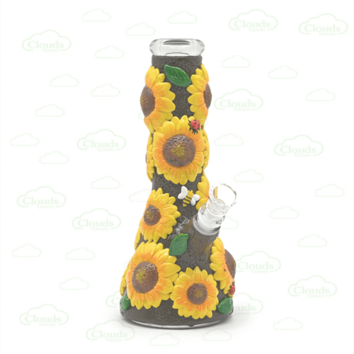 3D hand painted sun flower glass beaker bong