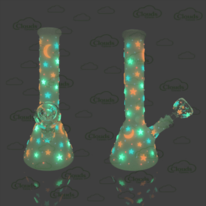 Glow in the dark 3D hand painted moon star glass beaker bong