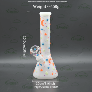 Glow in the dark 3D hand painted moon star glass beaker bong
