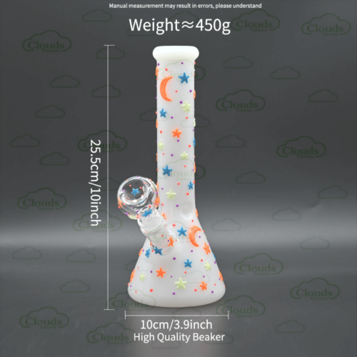 Glow in the dark 3D hand painted moon star glass beaker bong