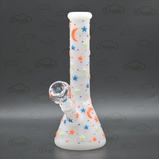 Glow in the dark 3D hand painted moon star glass beaker bong