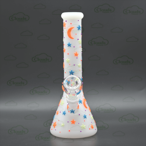 Glow in the dark 3D hand painted moon star glass beaker bong