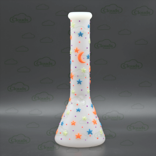 Glow in the dark 3D hand painted moon star glass beaker bong
