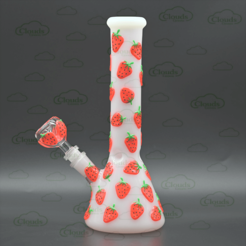 glow in the dark 3D hand painted strawberry glass beaker bong