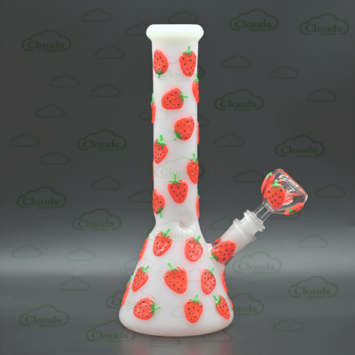 glow in the dark 3D hand painted strawberry glass beaker bong