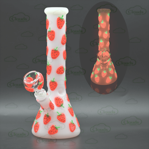 glow in the dark 3D hand painted strawberry glass beaker bong