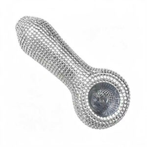 Silver rhinestone glass hand pipe, OEM ODM private label custom glass smoking hand pipe from manufacturer