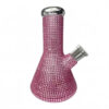 Pink rhinestone beaker glass bong, OEM ODM private label custom glass smoking bong from manufacturer