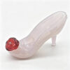 Light jade pink high heel shoes glass hand pipe,hand‑blown jade glass smoking pipe with fire‑fused red rose decor,color optional,support electroplating,custom shaped wholesale glass hand pipe manufacturer